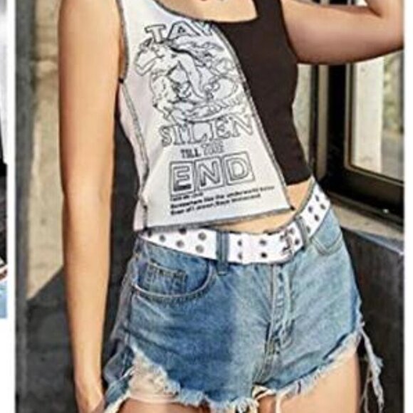 Double Grommet Punk Belt White Vegan Leather Studded Belt for Women Men Jeans main image 6